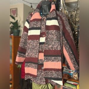 Vintage Jil De Brand Wool Blend Bouclé Coat • Built-In Scarf • Boutique • S-M